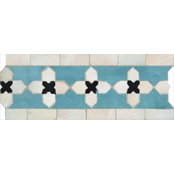 Mosaic House Moroccan tile Kmarshoun C 23-1-6 Turquoise White Black  zellige, mosaic, zellij, border, glaze, traditional 